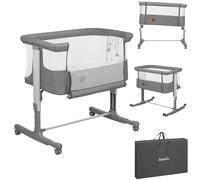 lionelo Aurora 3 en 1 Lit bébé jusqu'à 9 kg Cododo, Berceau Réglage de la Hauteur et de l’Inclinaison du Matelas 4 roulettes avec Freins Matelas Ergonomique Sac (Grey)