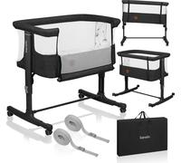 Lionelo Aurora 3in1 - Lit d'appoint, berceau, lit autonome avec matelas, avec couffin, hauteur réglable en continu - jusqu'à 9 kg - Gris graphite