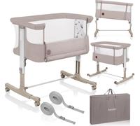Lionelo Aurora 3in1 - Lit d'appoint, berceau, lit autonome - avec matelas, avec couffin, hauteur réglable en continu-jusqu'à 9 kg-Cappucino