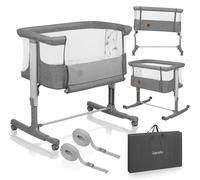 Lionelo Aurora 3in1 - lit d'enfant, berceau, lit autonome - avec matelas, avec nacelle, hauteur réglable en continu - jusqu'à 9 kg - gris