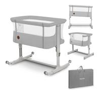 lionelo Aurora Lit de Chevet 3 en 1 pour bébé de la Naissance à 9 kg, Hauteur et Inclinaison réglables, Matelas, 4 Roues verrouillables, Panneaux en Maille Respirante, Portable, Lavable, Sac de