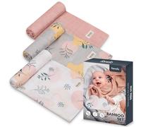 lionelo Bamboo Set 3 Langes Coton Bébé 70 x 70 cm, Feuilles | 100 % Coton de Bambou, Doux et Thermorégulateur, Hypoallergénique, Antibactérien, Lavable en Machine, Dès la Naissance