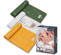 lionelo Bamboo Set 3 pcs Langes Coton bébé 70x70 en Bambou Naturel à partir du 1 Jour de la Vie, antibactériens, antifongiques, hygroscopiques, délicat, Doux, Couverture, Matelas à Langer (Dino)