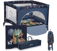 LIONELO BONNIE Parc Bébé jusqu'à 15 kg, de la Naissance à 36 mois, Accès Latéral Zippé, Filets Latéraux Aérés, Pliage Rapide, Roues Freinées, Sac de Transport (Blue)