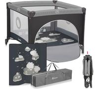 LIONELO BONNIE Parc Bébé jusqu'à 15 kg, de la Naissance à 36 mois, Accès Latéral Zippé, Filets Latéraux Aérés, Pliage Rapide, Roues Freinées, Sac de Transport (Grey)