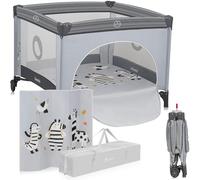 Parc Bébé LIONELO Bonnie - Jusqu'à 15 kg - 100x100 cm - Accès latéral - Zippé - Sac de transport - Gris