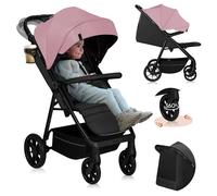 Lionelo Buggy MIRA jusqu'à 22 kg, Roues pivotantes 360°, Filtre UPF50+, Capote étanche XXL Rose