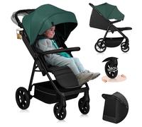 Lionelo Buggy MIRA jusqu'à 22 kg, Roues pivotantes 360°, Filtre UPF50+, Capote étanche XXL Vert émeraude