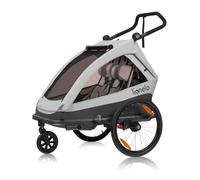 LIONELO CAMA Remorque vélo 2 en 1 avec Fonction Poussette pour 1 ou 2 Enfants de 6 m. à 6 Ans, capacité de Charge 2x22 kg, Suspension, Grandes Roues, auvent étanche (Stone)