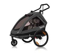 LIONELO CAMA Remorque vélo 2 en 1 avec Fonction Poussette pour 1 ou 2 Enfants de 6 m. à 6 Ans, capacité de Charge 2x22 kg, Suspension, Grandes Roues, auvent étanche (Graphite)