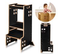Lionelo Cass 2in1 aide à la cuisine et étagère à livres pour enfants, Active l'enfant et favorise son développement, concept Montessori, 3 hauteurs de plateforme - Noir