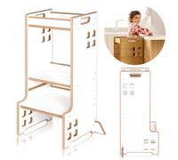 Lionelo Cass 2in1 aide à la cuisine et étagère pour livres d'enfants, Active l'enfant et favorise son développement, Concept Montessori, 3 hauteurs de plateforme - White