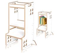 LIONELO Cass Tour Montessori pour Enfants 3en1 de 1 an à 30kg - Aide-Cuisine, étagère à Livres et Tour d'apprentissage pour Enfants, Tabouret de sécurité Stable à Hauteur réglable (White)