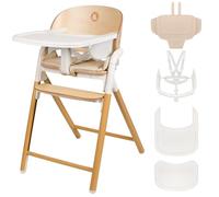 Lionelo Celia Chaise Haute Bébé Évolutive en Bois 3 en 1, Jusqu’à 110 kg | Dès 6 mois, siège et repose-pieds réglables sur 6 niveaux, coussin, plateau amovible, harnais 5 points, Blanc - Bois