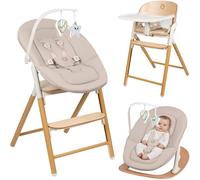 Lionelo Celia Set Chaise haute pour bébé en bois de hêtre, chaise haute évolutive avec rehausseur pour nouveau-né et transat, réglable en 6 positions sans outils, jusqu'à 110 kg
