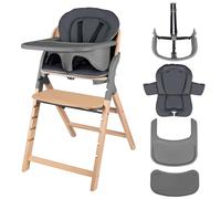 LIONELO Chaise Haute en Bois Megan, Évolutive de 6 mois à 110 kg, Repose-pieds Réglable, Ceintures 5 Points, Coussin d'Assise, Nettoyage Facile (Grey)