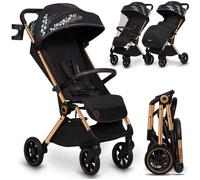 LIONELO Cloe Poussette Pliable Bébé jusqu'à 22 kg Réglage du Dossier Fonction Sommeil Harnais à 5 Points Grandes Roues Pivotantes Moustiquaire Compacte Imperméable (golden moments)