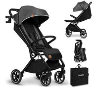 LIONELO Cloe Poussette Pliable Bébé jusqu'à 22 kg Réglage du Dossier Fonction Sommeil Harnais à 5 Points Grandes Roues Pivotantes Moustiquaire Compacte Imperméable (gris)