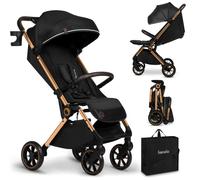 LIONELO Cloe Poussette Pliable Bébé jusqu'à 22 kg Réglage du Dossier Fonction Sommeil Harnais à 5 Points Grandes Roues Pivotantes Moustiquaire Compacte Imperméable (noir)