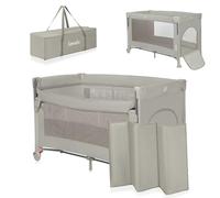 lionelo Ellen 3 en 1 Lit de Voyage de 0 à 3 Ans, Cododo pour Nouveau-nés et Enfants Plus Âgés jusqu'à 15 kg, 2 Hauteurs de Matelas, Sangles d'attache, Verrouillage Latéral, 2 Roues, Sac (Beige)