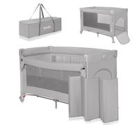 LIONELO ELLEN 3 en 1 Lit de Voyage de 0 à 3 ans, Cododo Pour Nouveau-nés et Enfants Plus Âgés jusqu'à 15 kg, 2 Hauteurs de Matelas, Sangles d'attache, Verrouillage Latéral, 2 Roues, Sac (Grey)
