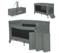 lionelo Ellen 3 en 1 Lit de Voyage de 0 à 3 Ans, Cododo pour Nouveau-nés et Enfants Plus Âgés jusqu'à 15 kg, 2 Hauteurs de Matelas, Sangles d'attache, Verrouillage Latéral, 2 Roues, Sac (Green)
