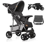 Lionelo Emma Plus Poussette légère et robuste de 6 à 36 mois, pliage compact rapide, inclinaison allongée à plat, harnais à 5 points, auvent XXL, roues absorbant les chocs, plateau, sac (simple, gris)