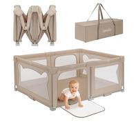 LIONELO Florence Parc pour enfants 150 x 180 x 75 cm Easy Fold, filet respirant, sûr, portable, facile à plier, 2 entrées avec fermeture éclair, sac de voyage (Beige)