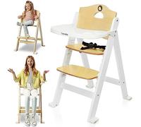 LIONELO Floris chaise haute bébé en bois 3 en 1, plateau amovible, de 6 à 36 mois, ceintures de sécurité à 5 points, capacité de charge jusqu'à 15 kg / 40 kg (WHITE)