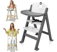 LIONELO Floris chaise haute bébé en bois 3 en 1, plateau amovible, de 6 à 36 mois, ceintures de sécurité à 5 points, capacité de charge jusqu'à 15 kg / 40 kg (GREY)