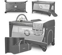 lionelo Flower lit Bebe Parapluie, Deux hauteurs de Matelas, entrée latérale, Barre avec Jouets, Table à Langer sûre Sac de Transport,système de Pliage Rapide