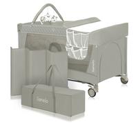 Lionelo Flower Lit de voyage pour bébé Parc pour bébé avec entrée latérale Table à langer deux hauteurs de suspension de matelas Arche de jouets avec figurines - Cappucino