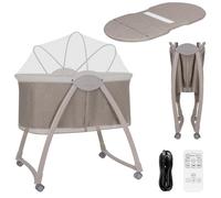 Berceau électrique 2en1 LIONELO Gaya - Lit bébé - Pliable - Mélodies - 4 roues - Moustiquaire - Beige