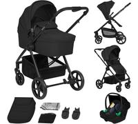 Lionelo Greet Poussette 3 en 1 (0-4 ans, 0-22 kg), Système de Voyage avec Siège Auto, Grande Nacelle, Assise Réversible, Châssis Léger, Suspension, Position Allongée, Capote UPF50+, Ventilation