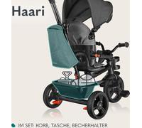 LIONELO Haari - Tricycle bébé évolutif - Jusqu'à 25 Kg - Siège réversible - Grand Panier Sac - Porte-gobelet - Roue Libre - Vert