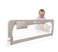 lionelo Hanna Barrière Lit Enfant 150 x 65 cm XL Barrière de Sécurité Pliable et Portable Cadre en métal Anti-Chute Barriã¨res de lit Attachée avec des Ceintures de sécurité (Gris) (Beige)