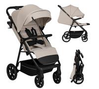 LIONELO IVA Poussette Canne Jusqu'à 22 kg de 6 m à 4 ans Roues Pivotantes à 360° Amortissement Total des Chocs Dossier et Auvent Réglables en Hauteur XXL UPF50+ Tissu de Qualité Supérieure (Beige)