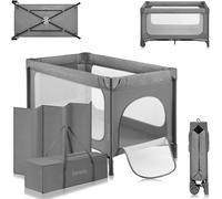 lionelo Jasmin Easy FoldLit de Voyage pour Enfants jusqu'à 15 kg de 0 à 36 Mois Matelas Mousse T25, 2 hauteurs, Facile à Plier Easy Fold, Accès latéral, roulettes (Grey) (Gery)