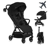 LIONELO Julie Air Poussette Canne jusqu'à 22 kg de 6 m à 4 ans Pour Avion Roues pivotantes à 360 ° Suspension Pliage avec Une Main Réglage du Dossier Canopy UPF50+, Légère (Black)