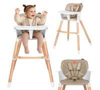 LIONELO Koen chaise haute bébé 2 en 1 pour enfant, chaise haute pliable, de 6 à 36 mois plateau amovible, 15 kg / 30 kg, ceintures de sécurité à 5 points (Beige)
