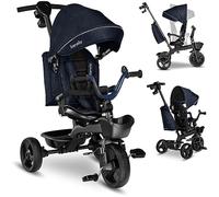LIONELO Kori 2en1 Tricycle bébé évolutif de 1,5 jusqu'à 25 kg, siège Rotatif à 360 degrés, Roue Libre Dossier réglable, Porte-gobelet, Sac fermé, 2 paniers spacieux