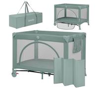 Lionelo Lit parapluie compact Laura - 2en1, matelas haute densité, roulettes, 0-36 mois, vert