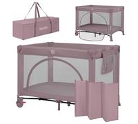 Lionelo Lit parapluie compact 2en1 Laura – Parc bébé, matelas haute densité, roulettes – Rose