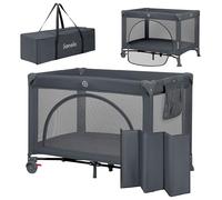 lionelo Laura 2en1 Lit de Voyage jusqu'à 15 kg Parc bébé de 0 à 36 Mois Entrée latérale Matelas en Mousse T25, 2 Niveaux Hauteur, Sac de Voyage, Roues avec Frein (Grey Concrete)