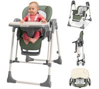 LIONELO Laurice Transat Chaise Haute Bébé Evolutive de 6 à 36 mois (15 kg) 2 en 1 avec Fonction de Balancelle (9 kg), 5 niveaux de hauteur, Réglage du Dossier et du Repose-pieds (Olive)