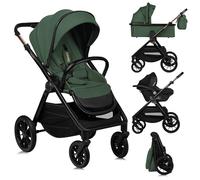 LIONELO LAYLA 3 en 1 Poussette combinée Poussette 0-48 mois jusqu'à 22 kg, Nacelle jusqu'à 9 kg, Siège auto jusqu'à 13 kg, AiryDots, Roues PU pivotantes à 360°, Suspension complète (Green)