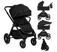 LIONELO LAYLA Poussette 2-en-1 0-48 mois jusqu'à 22 kg Nacelle jusqu'à 9 kg, Réglage du dossier et des pieds, AiryDots, Roues pivotantes 360o en PU Absorption totale des chocs Cabine XXL (Black)