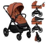 LIONELO LAYLA Poussette 2-en-1 0-48 mois jusqu'à 22 kg Nacelle jusqu'à 9 kg, Réglage du dossier et des pieds, AiryDots, Roues pivotantes 360o en PU Absorption totale des chocs Cabine XXL (Brown)