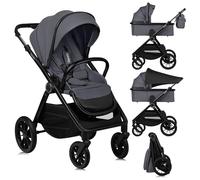 LIONELO LAYLA Poussette 2-en-1 0-48 mois jusqu'à 22 kg Nacelle jusqu'à 9 kg, Réglage du dossier et des pieds, AiryDots, Roues pivotantes 360o en PU Absorption totale des chocs Cabine XXL (Grey)