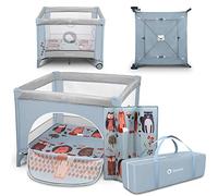LIONELO LENE 2 en 1 Lit Bébé Voyage Léger et Parc Bébé, de la naissance à 15 kg, Entrée Latérale Zippée, Pliage rapide, Roulettes avec Freins, Sac de transport (Blue Sky)
